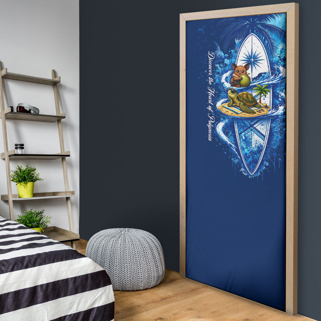 American Samoa Pago Pago Door Cover Sea Turtle And Fruit Bat - Tropical Hibiscus Flowers Polynesian