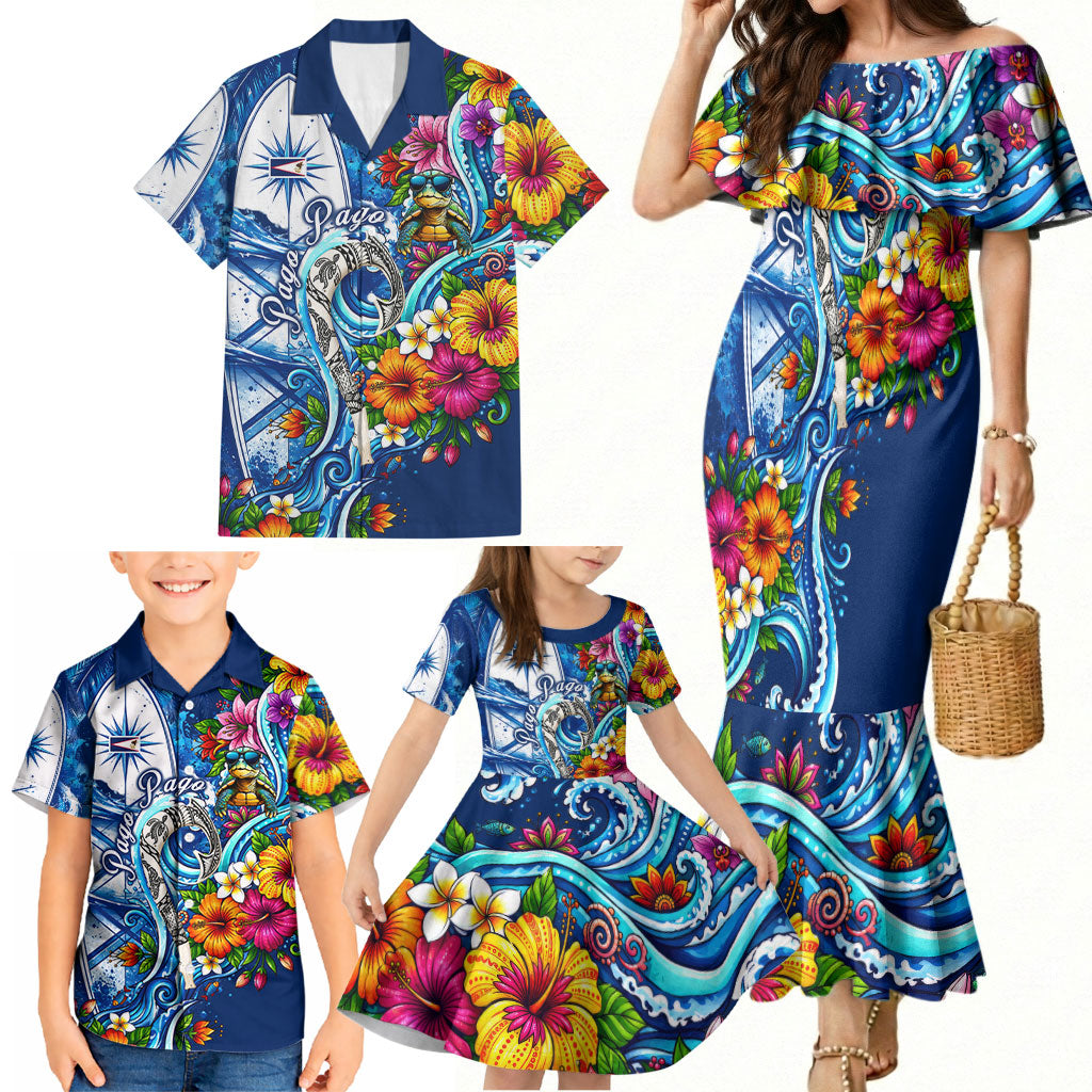American Samoa Pago Pago Family Matching Mermaid Dress and Hawaiian Shirt Sea Turtle And Fruit Bat - Tropical Hibiscus Flowers Polynesian TS04 - Polynesian Pride