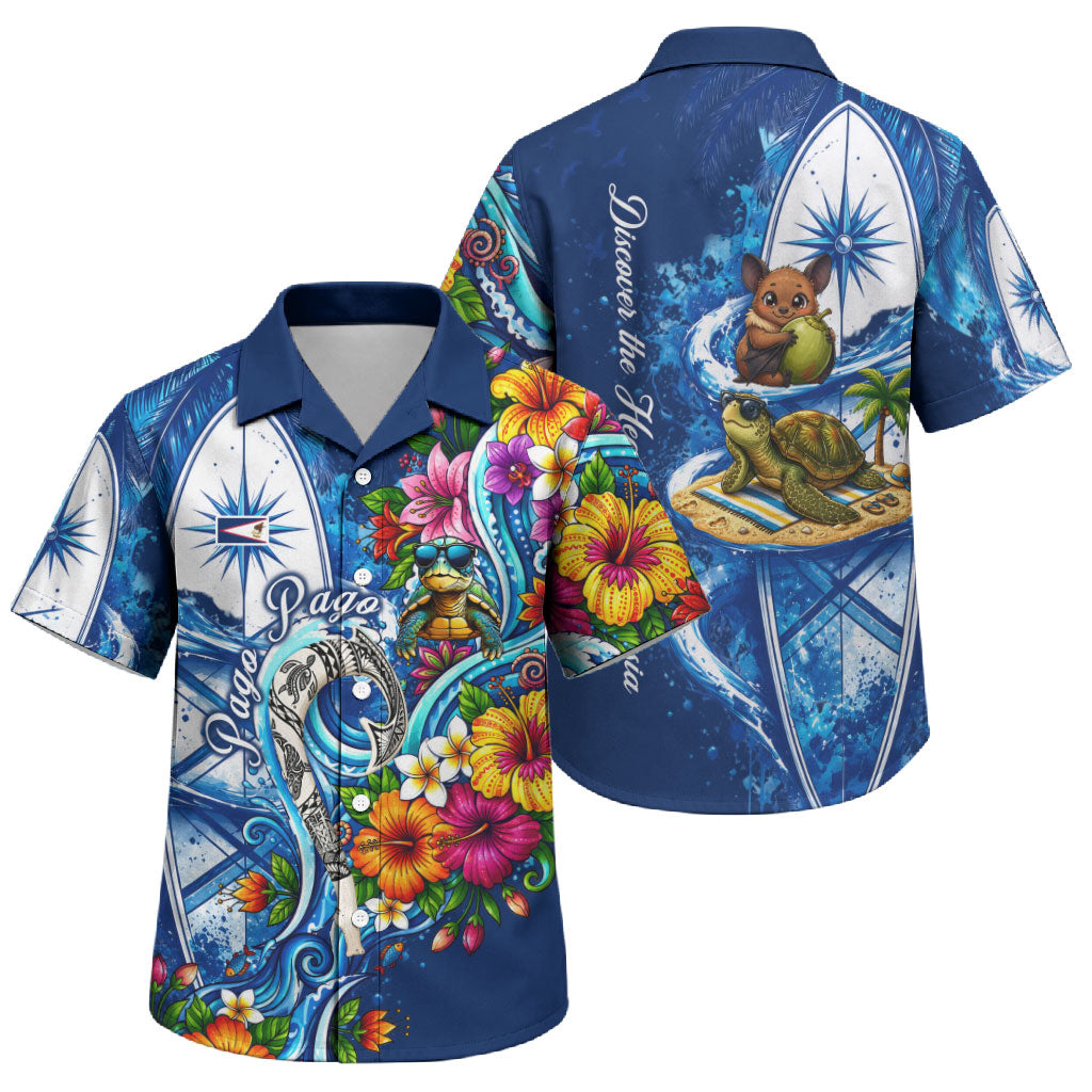 American Samoa Pago Pago Family Matching Off The Shoulder Long Sleeve Dress and Hawaiian Shirt Sea Turtle And Fruit Bat - Tropical Hibiscus Flowers Polynesian