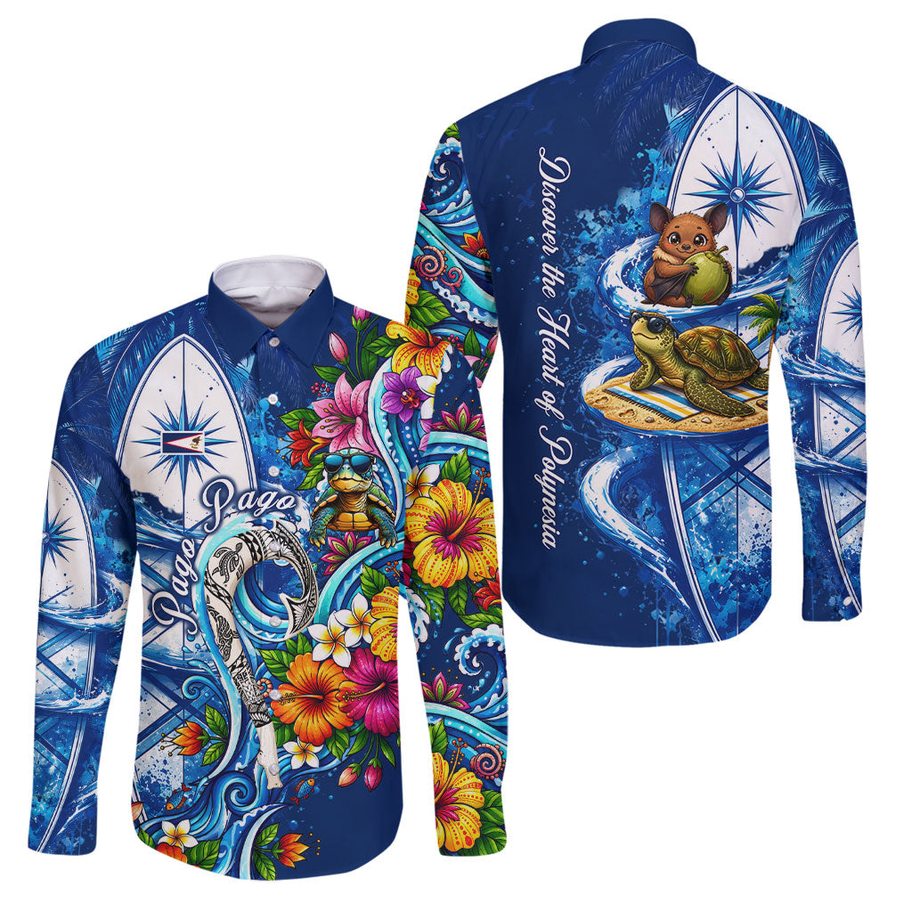 American Samoa Pago Pago Family Matching Off Shoulder Maxi Dress and Hawaiian Shirt Sea Turtle And Fruit Bat - Tropical Hibiscus Flowers Polynesian