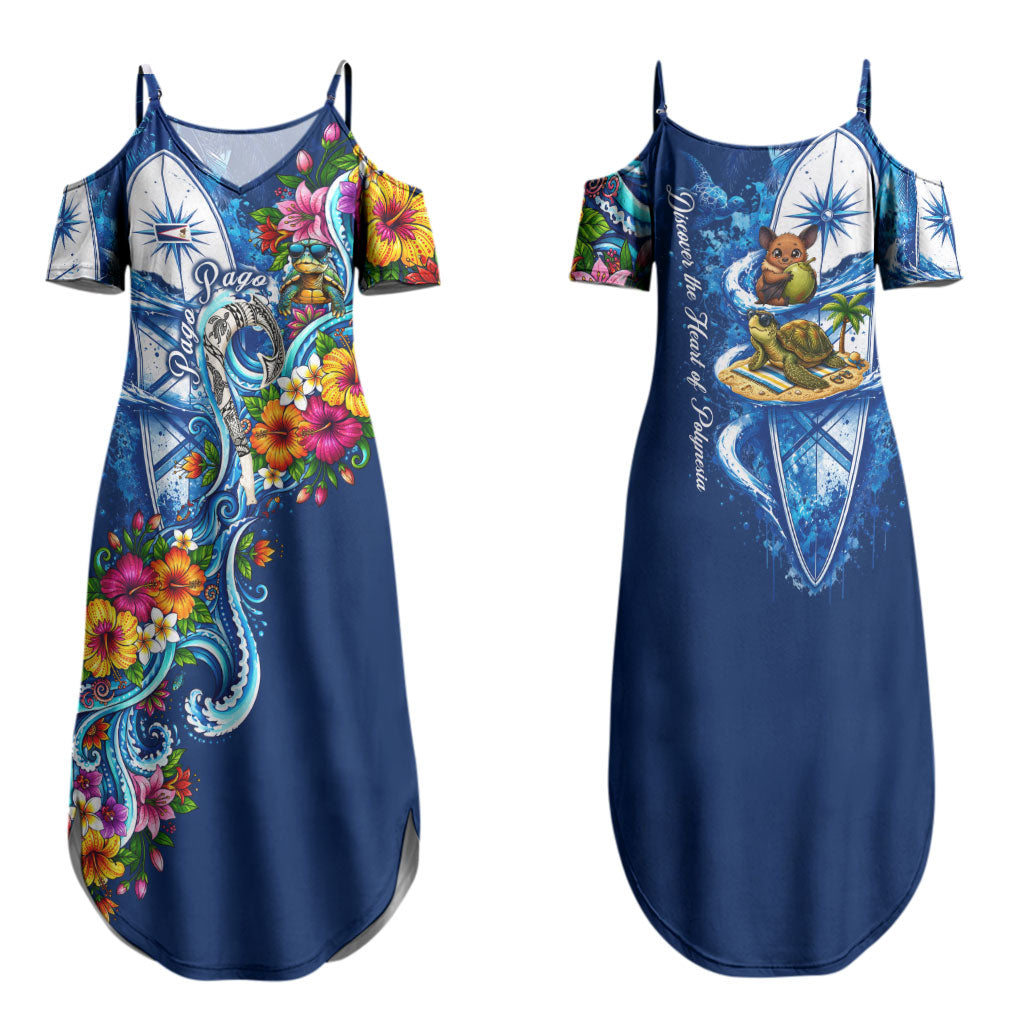 American Samoa Pago Pago Family Matching Summer Maxi Dress and Hawaiian Shirt Sea Turtle And Fruit Bat - Tropical Hibiscus Flowers Polynesian