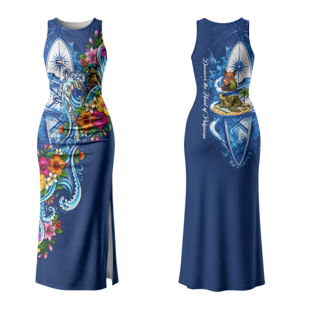 American Samoa Pago Pago Family Matching Tank Maxi Dress and Hawaiian Shirt Sea Turtle And Fruit Bat - Tropical Hibiscus Flowers Polynesian