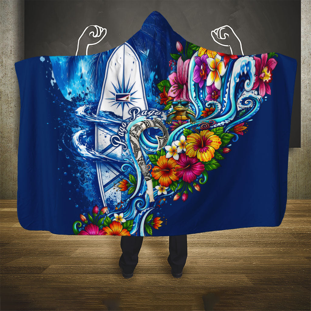 American Samoa Pago Pago Hooded Blanket Sea Turtle And Fruit Bat - Tropical Hibiscus Flowers Polynesian