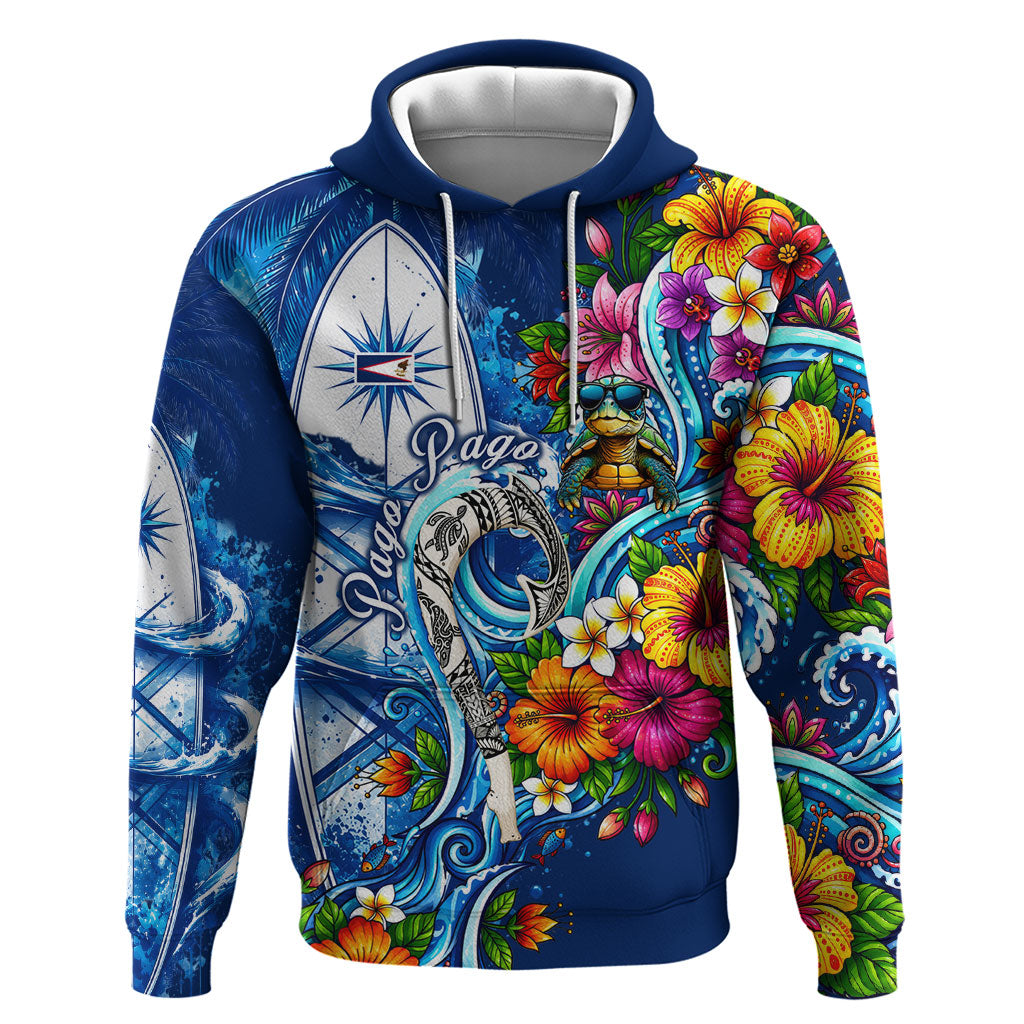 American Samoa Pago Pago Hoodie Sea Turtle And Fruit Bat - Tropical Hibiscus Flowers Polynesian