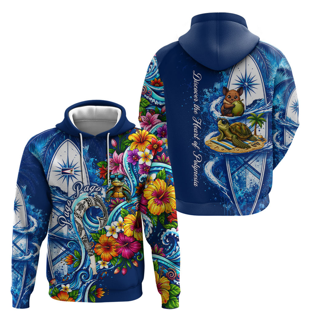 American Samoa Pago Pago Hoodie Sea Turtle And Fruit Bat - Tropical Hibiscus Flowers Polynesian