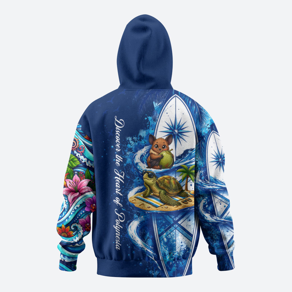 American Samoa Pago Pago Hoodie Sea Turtle And Fruit Bat - Tropical Hibiscus Flowers Polynesian