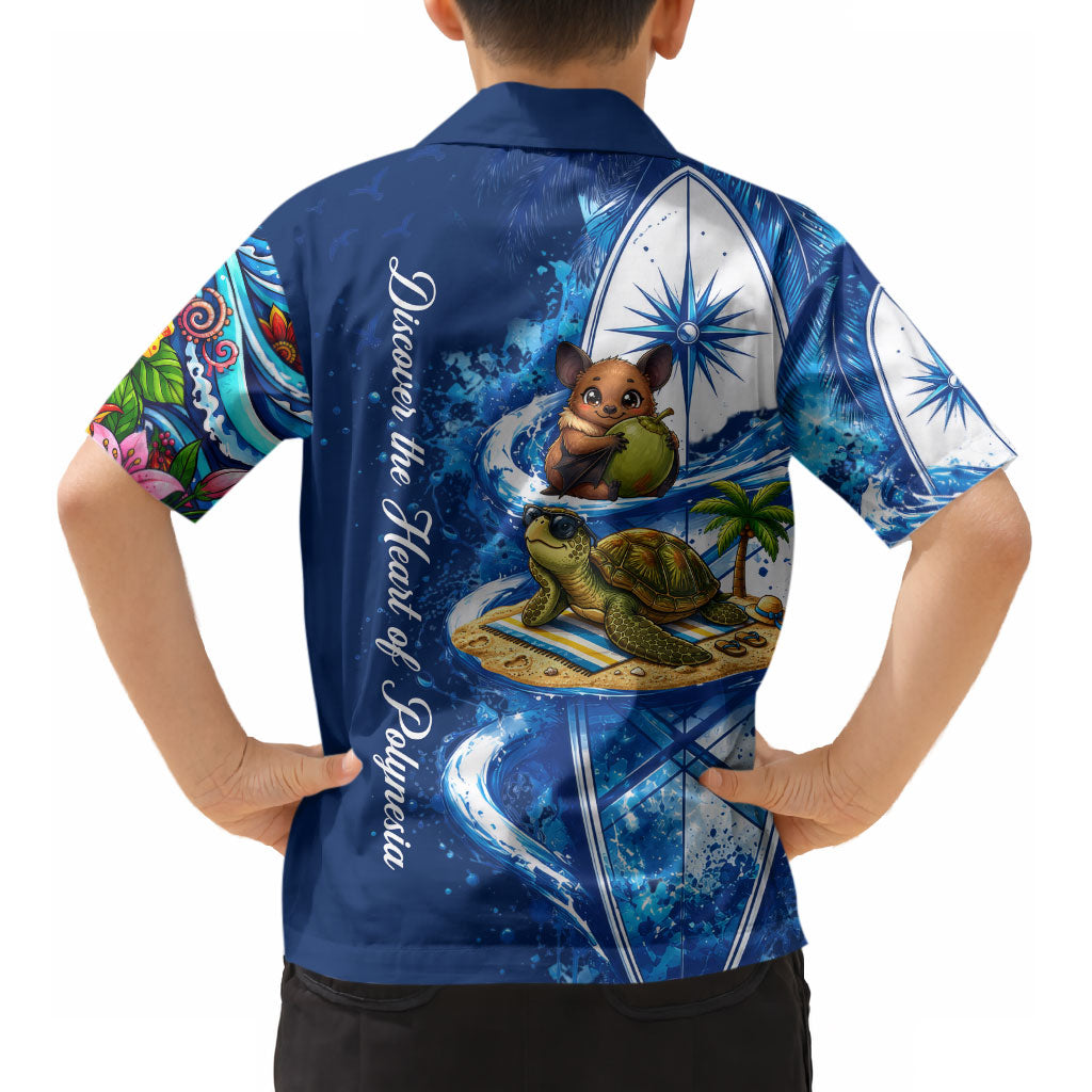 American Samoa Pago Pago Kid Hawaiian Shirt Sea Turtle And Fruit Bat - Tropical Hibiscus Flowers Polynesian