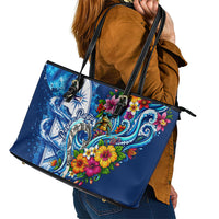 American Samoa Pago Pago Leather Tote Bag Sea Turtle And Fruit Bat - Tropical Hibiscus Flowers Polynesian