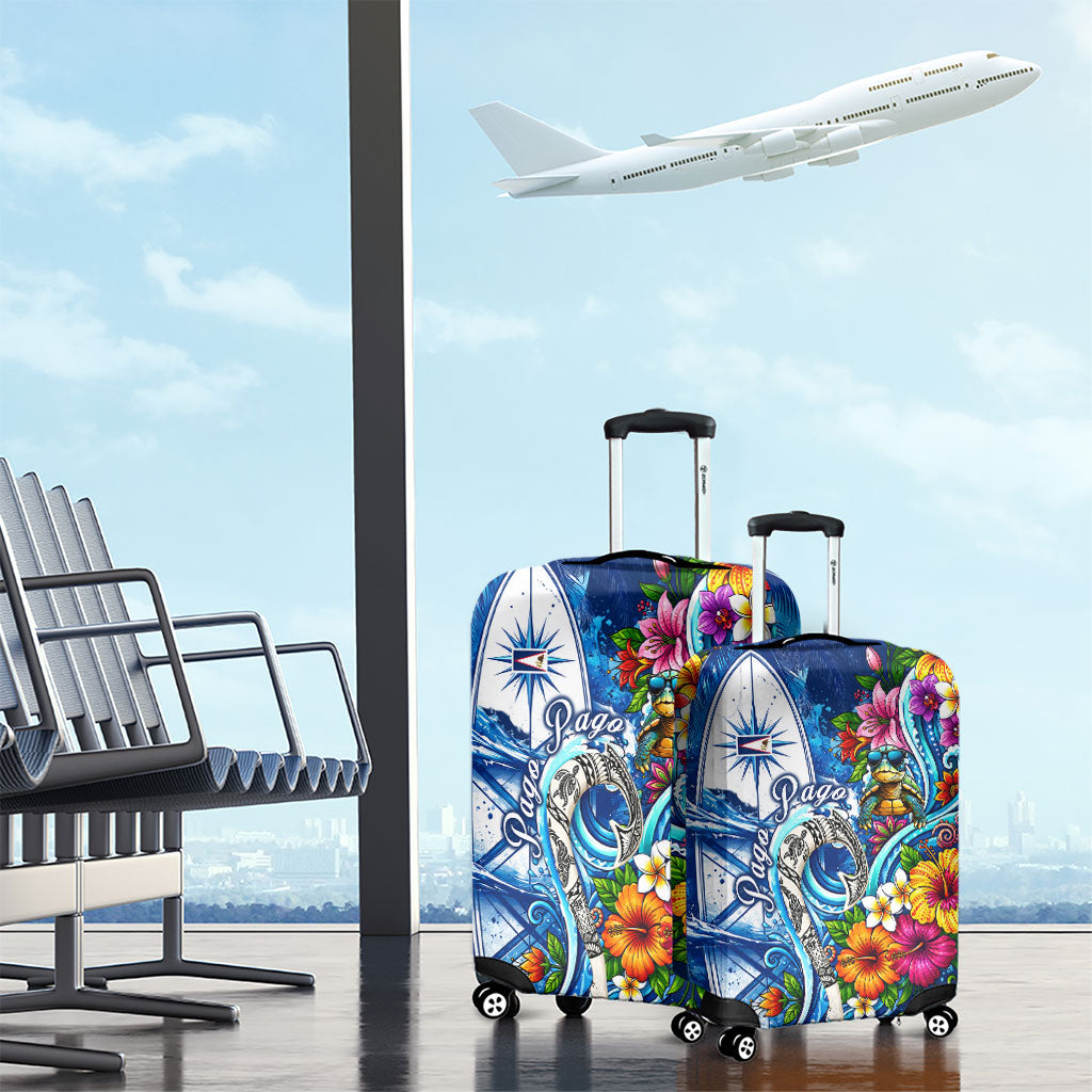 American Samoa Pago Pago Luggage Cover Sea Turtle And Fruit Bat - Tropical Hibiscus Flowers Polynesian