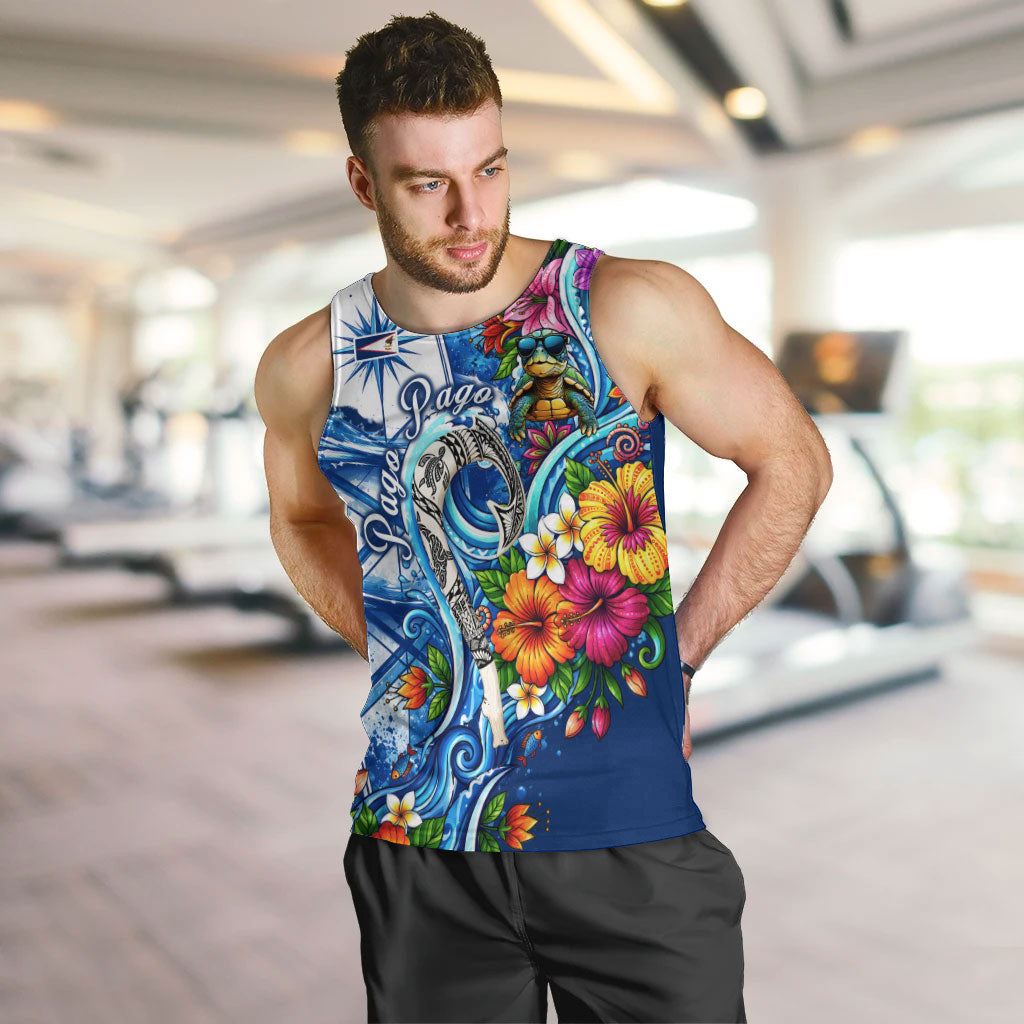 American Samoa Pago Pago Men Tank Top Sea Turtle And Fruit Bat - Tropical Hibiscus Flowers Polynesian