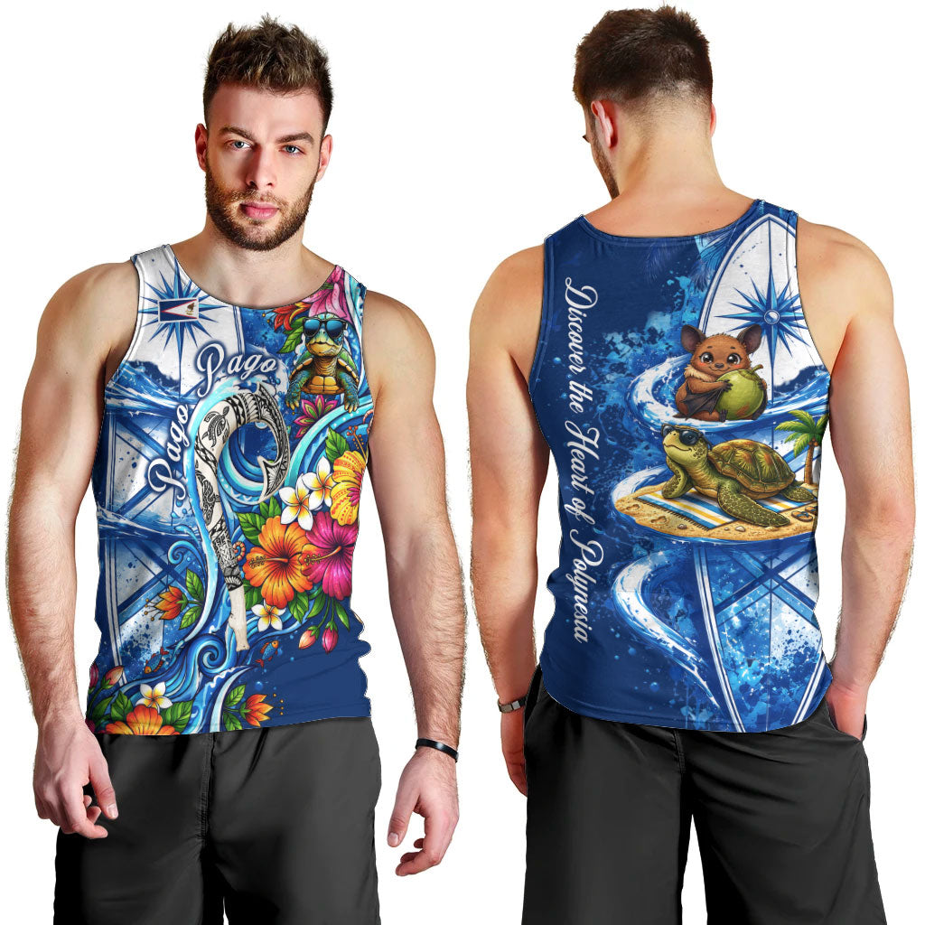 American Samoa Pago Pago Men Tank Top Sea Turtle And Fruit Bat - Tropical Hibiscus Flowers Polynesian