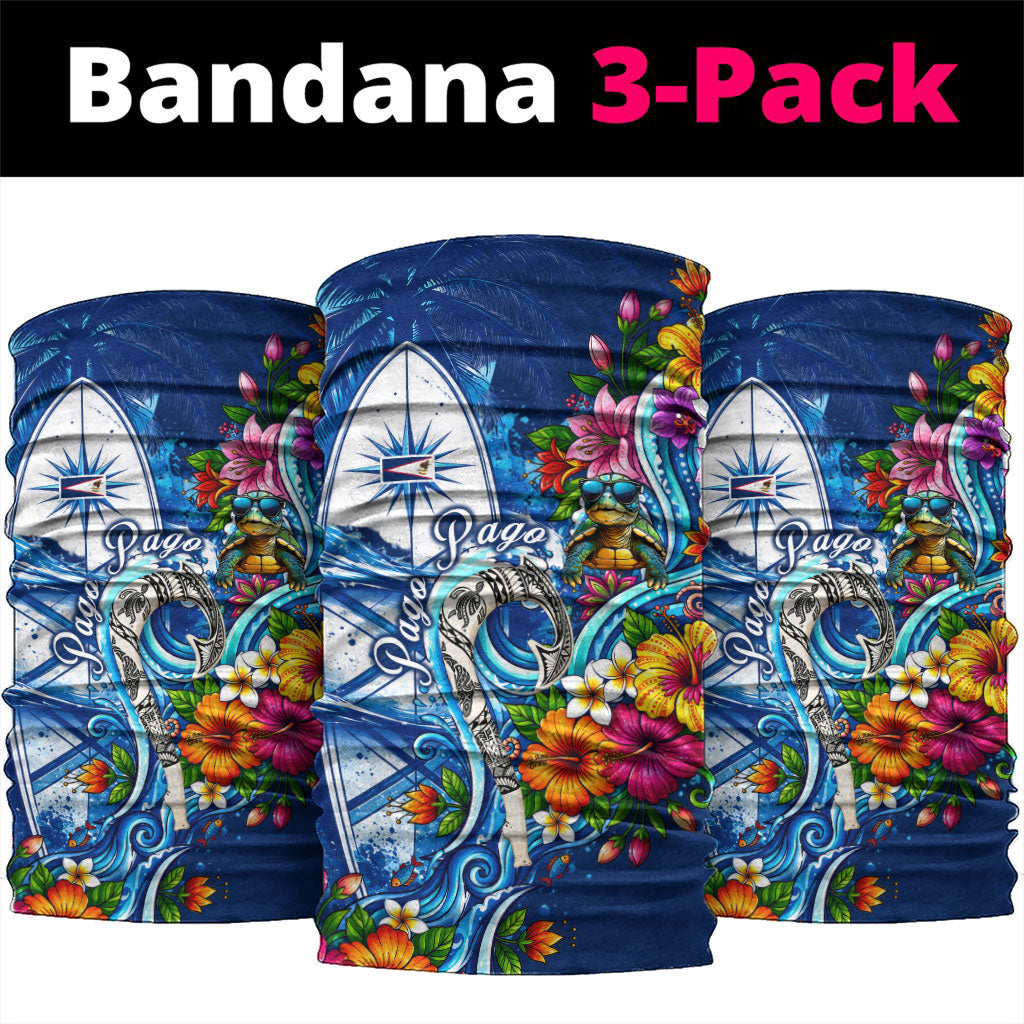 American Samoa Pago Pago Neck Gaiter Sea Turtle And Fruit Bat - Tropical Hibiscus Flowers Polynesian