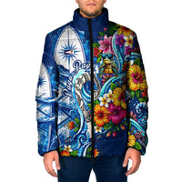 American Samoa Pago Pago Padded Jacket Sea Turtle And Fruit Bat - Tropical Hibiscus Flowers Polynesian