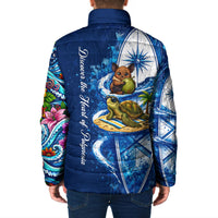 American Samoa Pago Pago Padded Jacket Sea Turtle And Fruit Bat - Tropical Hibiscus Flowers Polynesian