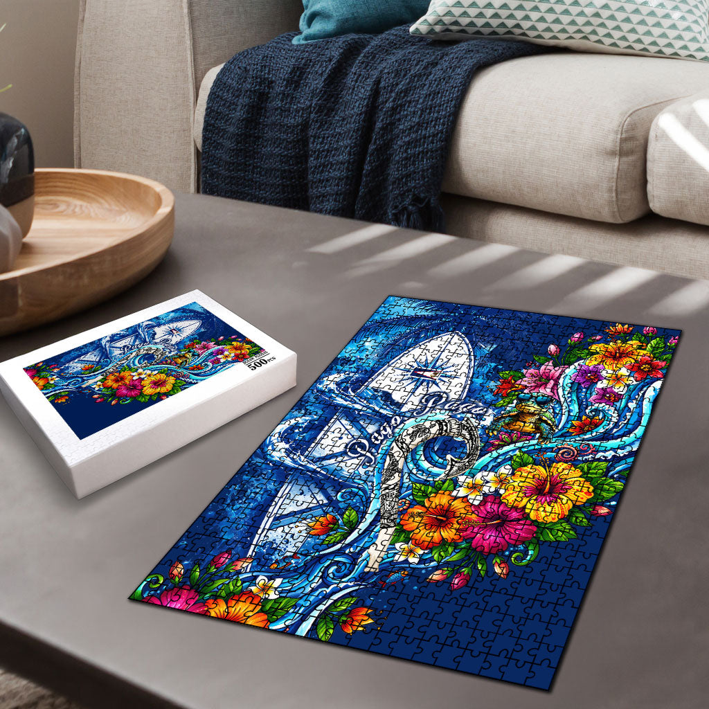 American Samoa Pago Pago Puzzle Sea Turtle And Fruit Bat - Tropical Hibiscus Flowers Polynesian