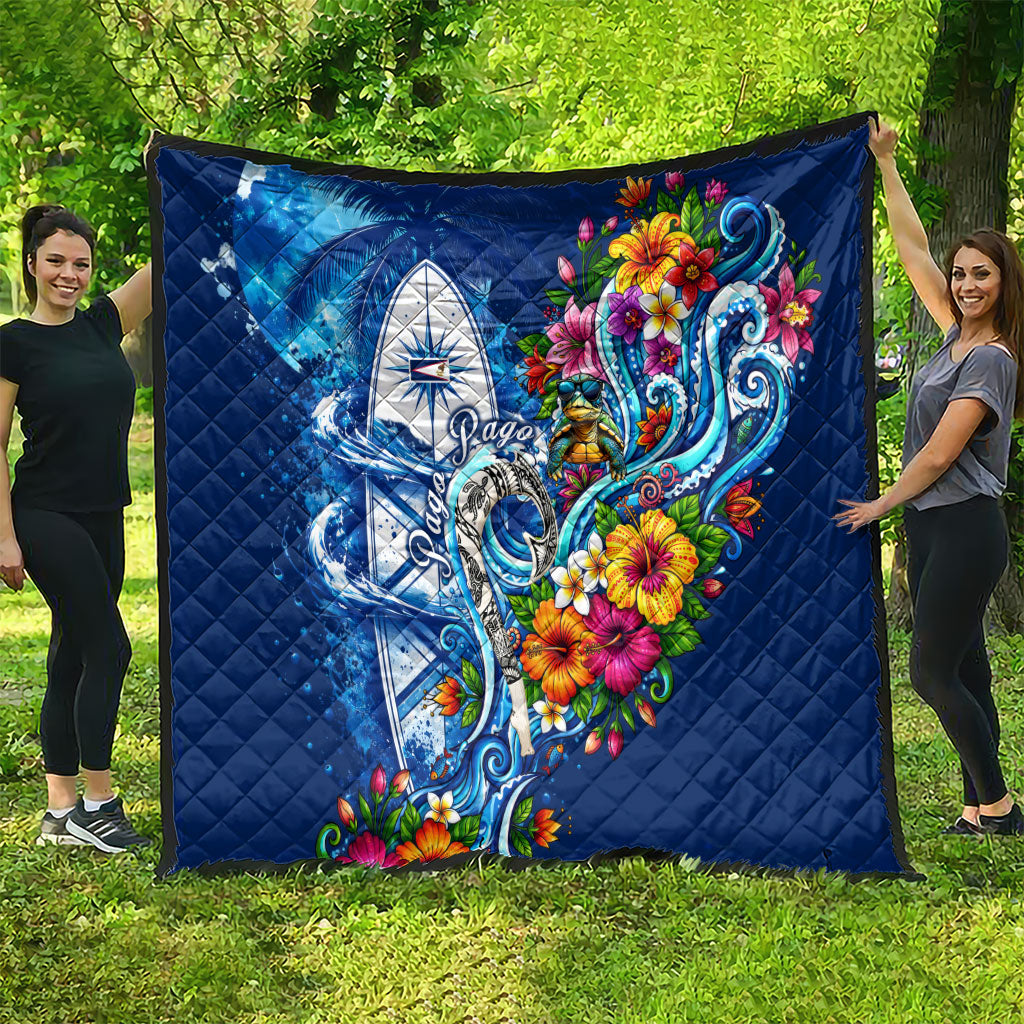 American Samoa Pago Pago Quilt Sea Turtle And Fruit Bat - Tropical Hibiscus Flowers Polynesian