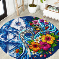 American Samoa Pago Pago Round Carpet Sea Turtle And Fruit Bat - Tropical Hibiscus Flowers Polynesian