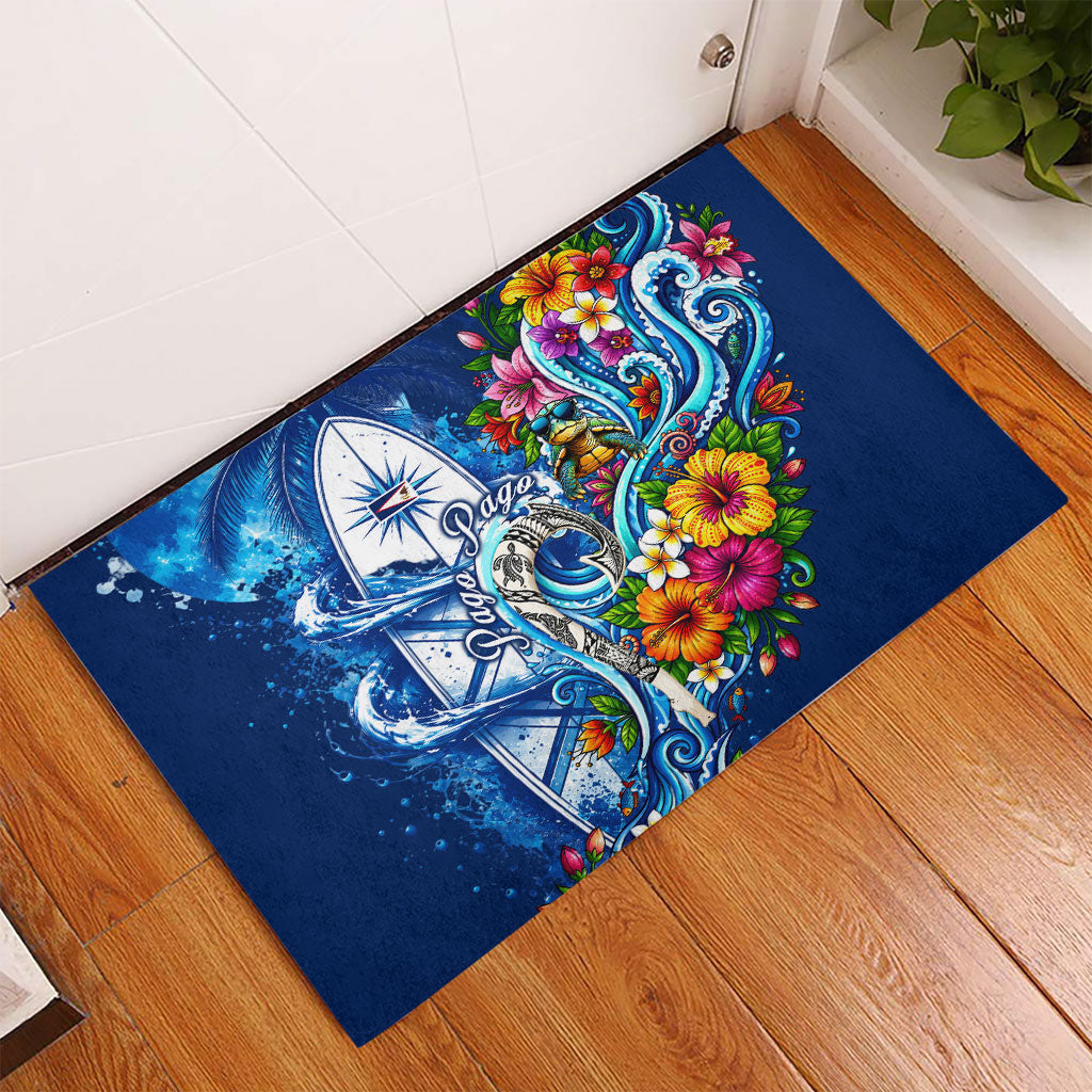 American Samoa Pago Pago Rubber Doormat Sea Turtle And Fruit Bat - Tropical Hibiscus Flowers Polynesian