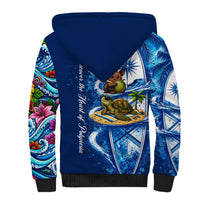 American Samoa Pago Pago Sherpa Hoodie Sea Turtle And Fruit Bat - Tropical Hibiscus Flowers Polynesian