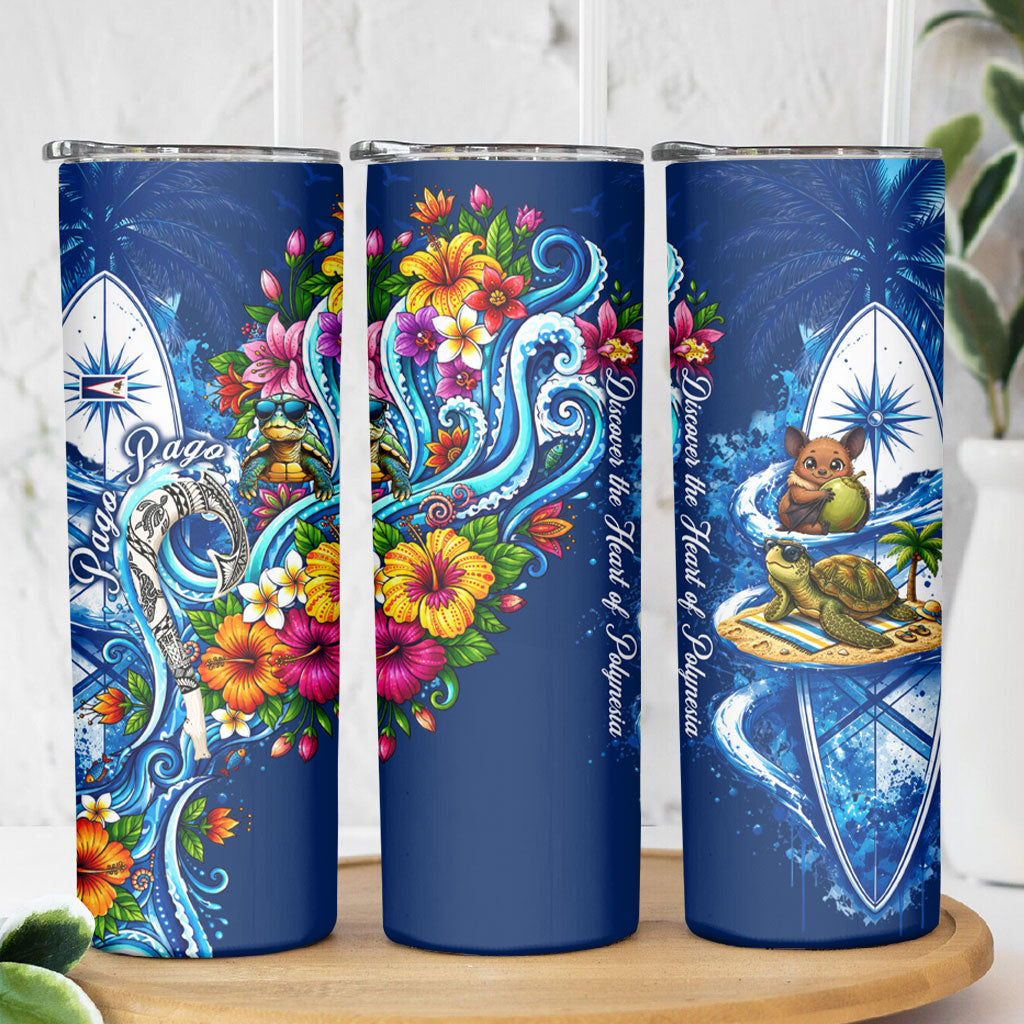 American Samoa Pago Pago Skinny Tumbler Sea Turtle And Fruit Bat - Tropical Hibiscus Flowers Polynesian