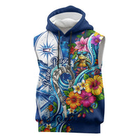American Samoa Pago Pago Sleeveless Hoodie Sea Turtle And Fruit Bat - Tropical Hibiscus Flowers Polynesian