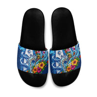 American Samoa Pago Pago Slide Sandals Sea Turtle And Fruit Bat - Tropical Hibiscus Flowers Polynesian