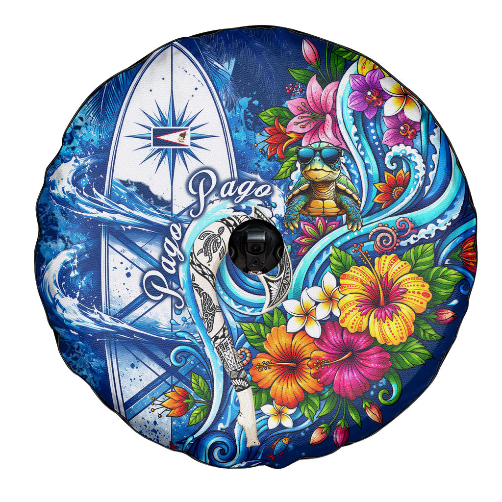 American Samoa Pago Pago Spare Tire Cover Sea Turtle And Fruit Bat - Tropical Hibiscus Flowers Polynesian