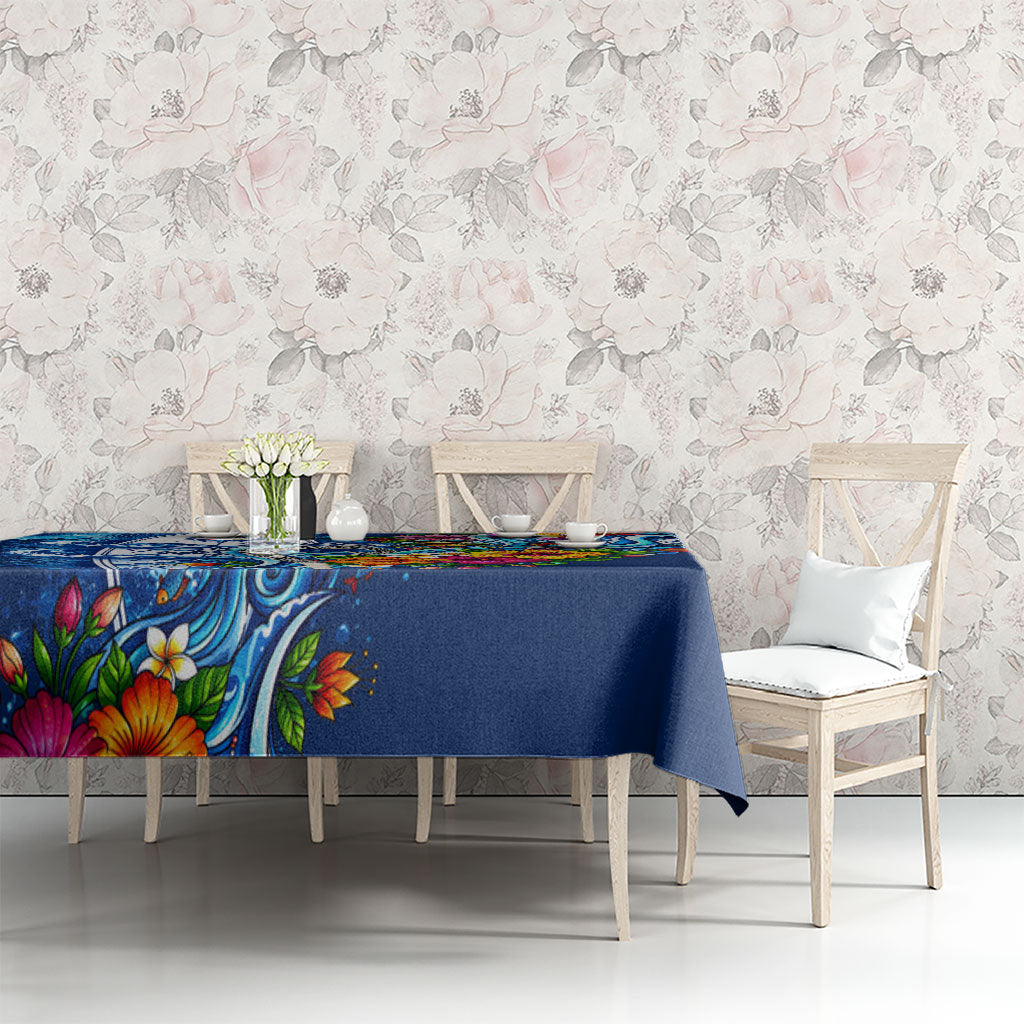 American Samoa Pago Pago Tablecloth Sea Turtle And Fruit Bat - Tropical Hibiscus Flowers Polynesian