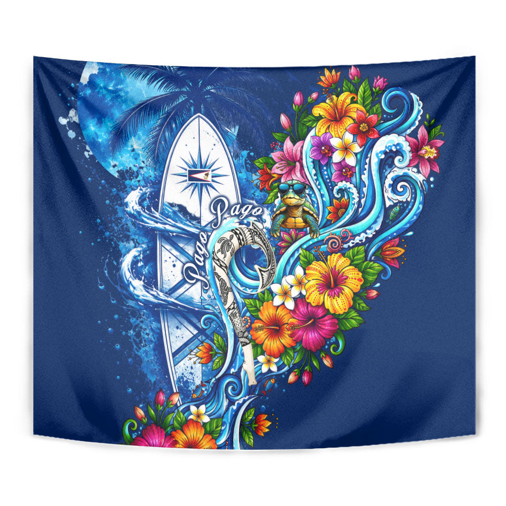 American Samoa Pago Pago Tapestry Sea Turtle And Fruit Bat - Tropical Hibiscus Flowers Polynesian