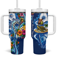 American Samoa Pago Pago Tumbler With Handle Sea Turtle And Fruit Bat - Tropical Hibiscus Flowers Polynesian