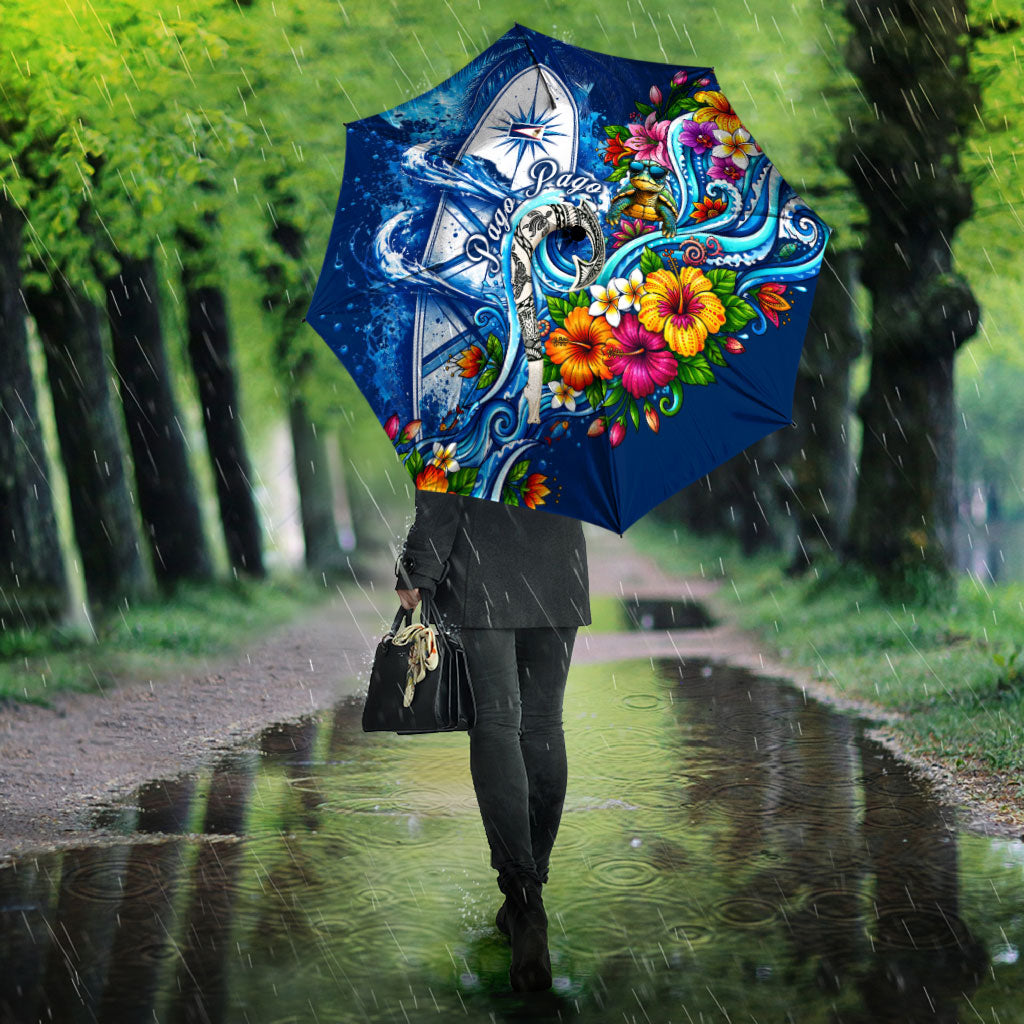 American Samoa Pago Pago Umbrella Sea Turtle And Fruit Bat - Tropical Hibiscus Flowers Polynesian