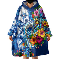 American Samoa Pago Pago Wearable Blanket Hoodie Sea Turtle And Fruit Bat - Tropical Hibiscus Flowers Polynesian