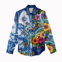 American Samoa Pago Pago Women Casual Shirt Sea Turtle And Fruit Bat - Tropical Hibiscus Flowers Polynesian