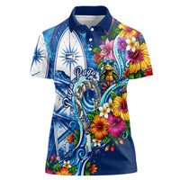 American Samoa Pago Pago Women Polo Shirt Sea Turtle And Fruit Bat - Tropical Hibiscus Flowers Polynesian
