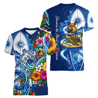 American Samoa Pago Pago Women V-Neck T-Shirt Sea Turtle And Fruit Bat - Tropical Hibiscus Flowers Polynesian
