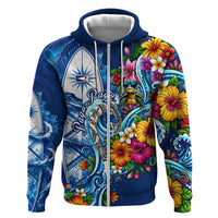 American Samoa Pago Pago Zip Hoodie Sea Turtle And Fruit Bat - Tropical Hibiscus Flowers Polynesian