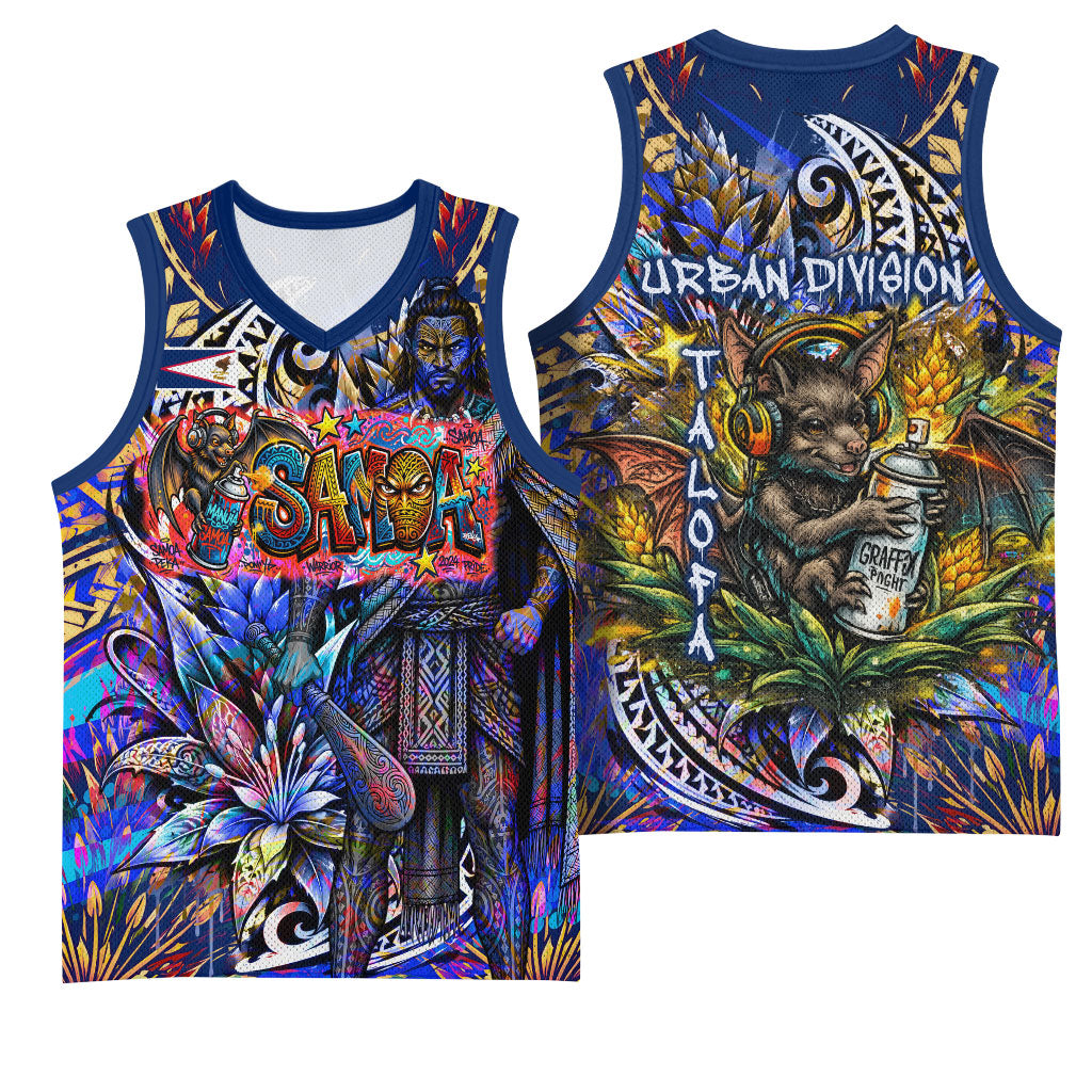 American Samoa Warrior Basketball Jersey Polynesian Fruit Bat Talofa Urban Graffiti Street Art