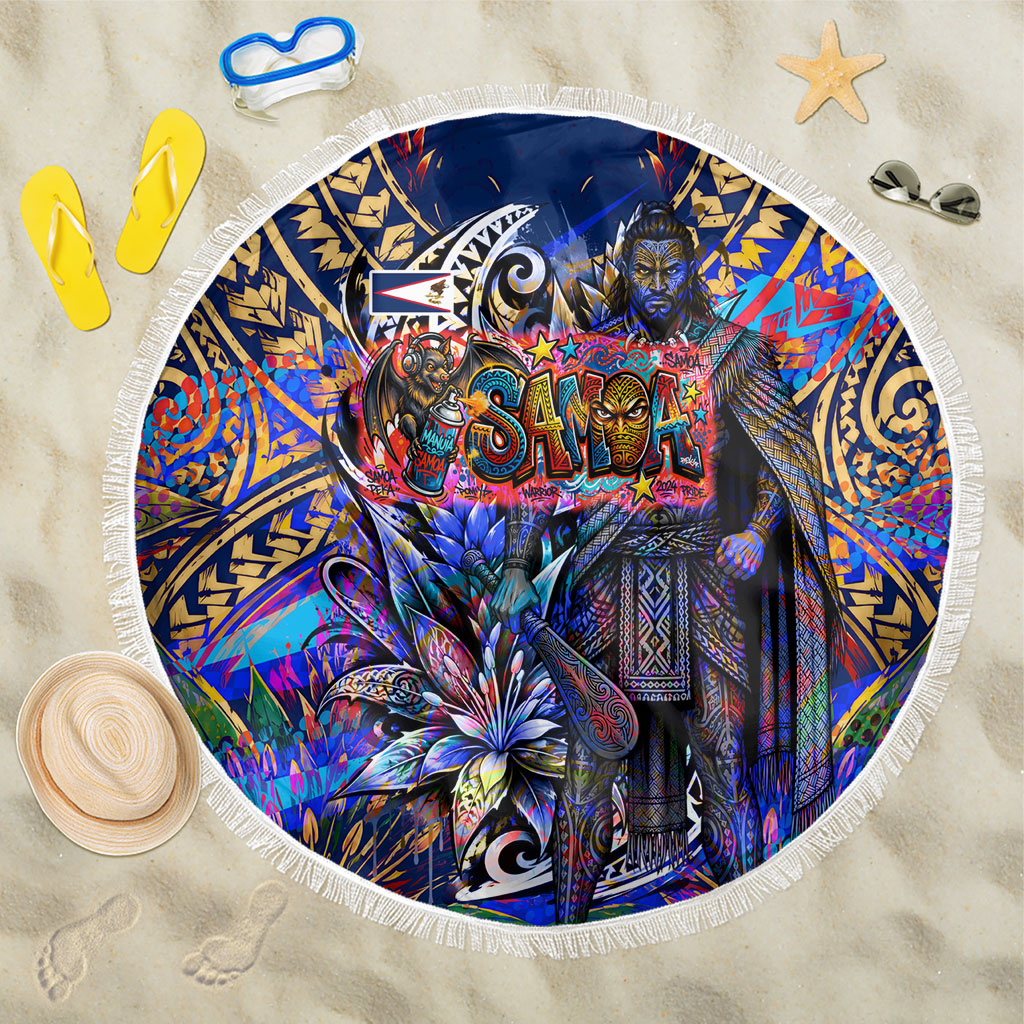 American Samoa Warrior Beach Blanket Polynesian Fruit Bat Talofa Urban Graffiti Street Art