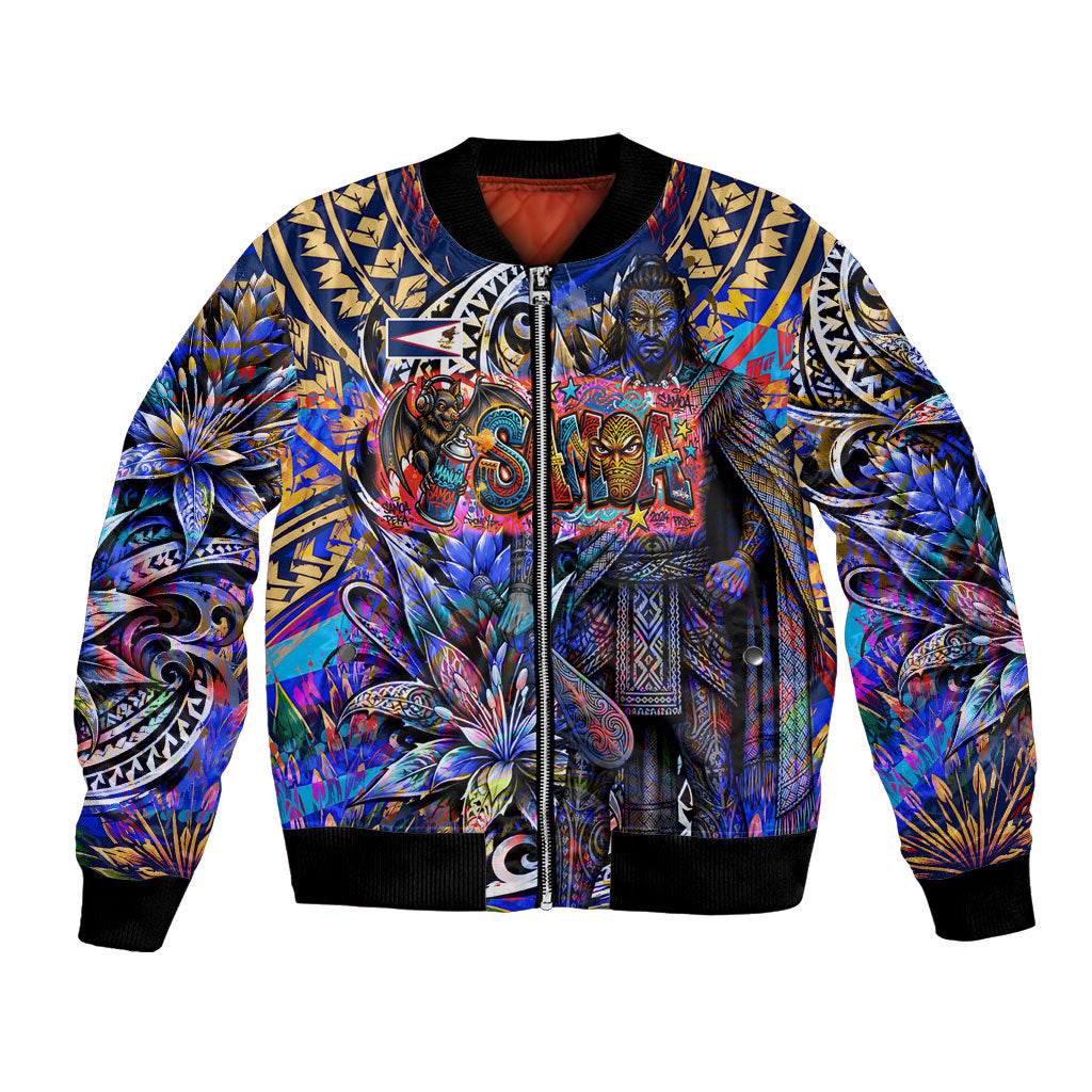 American Samoa Warrior Bomber Jacket Polynesian Fruit Bat Talofa Urban Graffiti Street Art