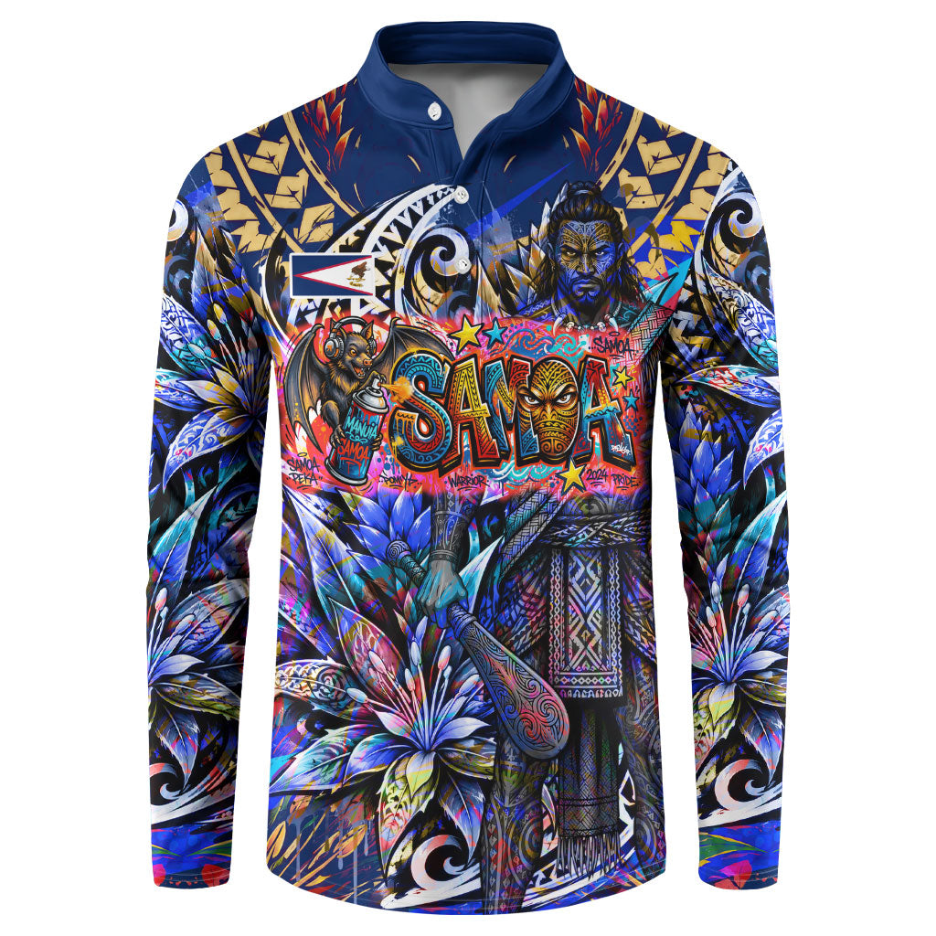 American Samoa Warrior Button Sweatshirt Polynesian Fruit Bat Talofa Urban Graffiti Street Art
