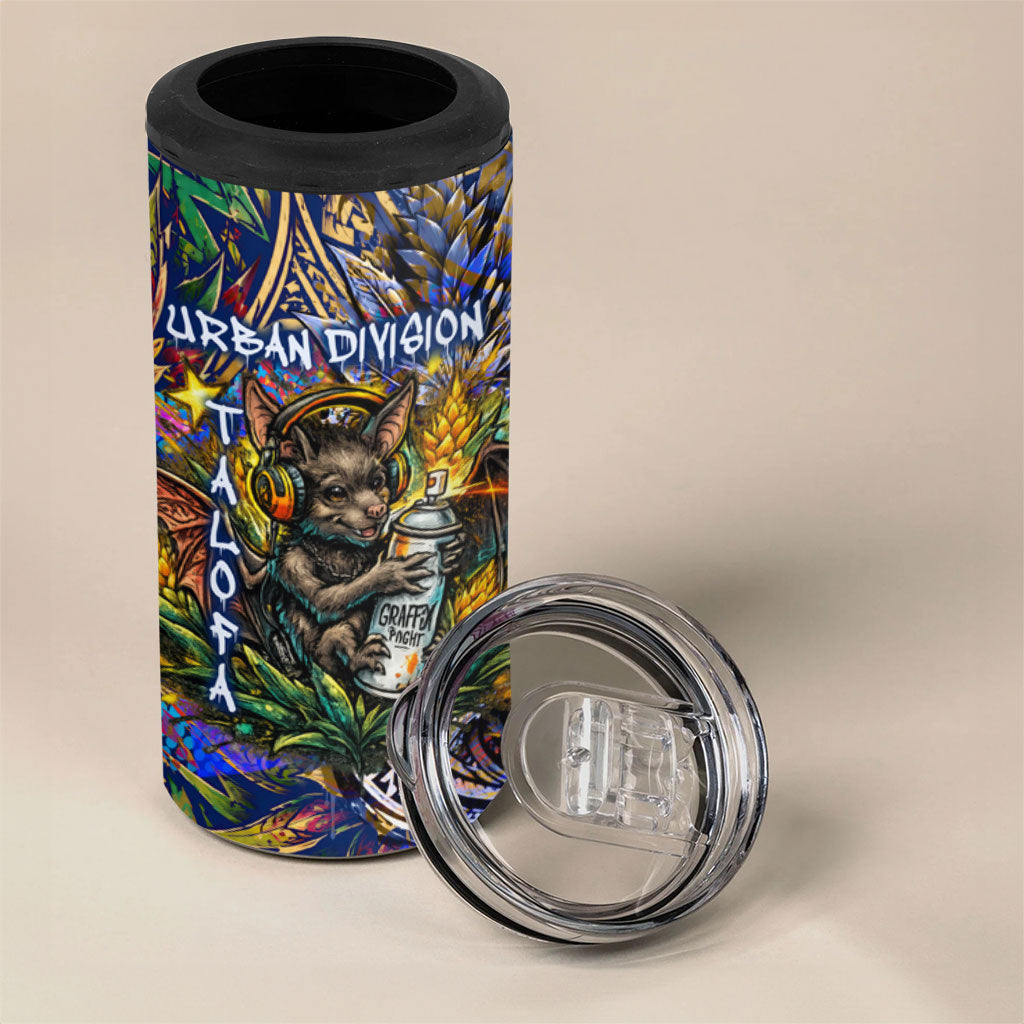 American Samoa Warrior 4 in 1 Can Cooler Tumbler Polynesian Fruit Bat Talofa Urban Graffiti Street Art