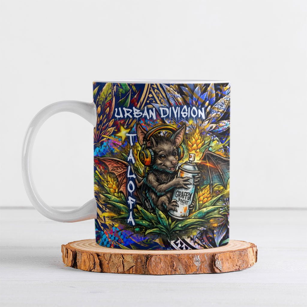 American Samoa Warrior Ceramic Mug Polynesian Fruit Bat Talofa Urban Graffiti Street Art