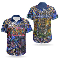 American Samoa Warrior Couples Matching Short Sleeve Bodycon Dress and Hawaiian Shirt Polynesian Fruit Bat Talofa Urban Graffiti Street Art