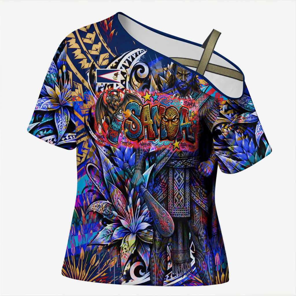 American Samoa Warrior Cross Shoulder Shirt Polynesian Fruit Bat Talofa Urban Graffiti Street Art