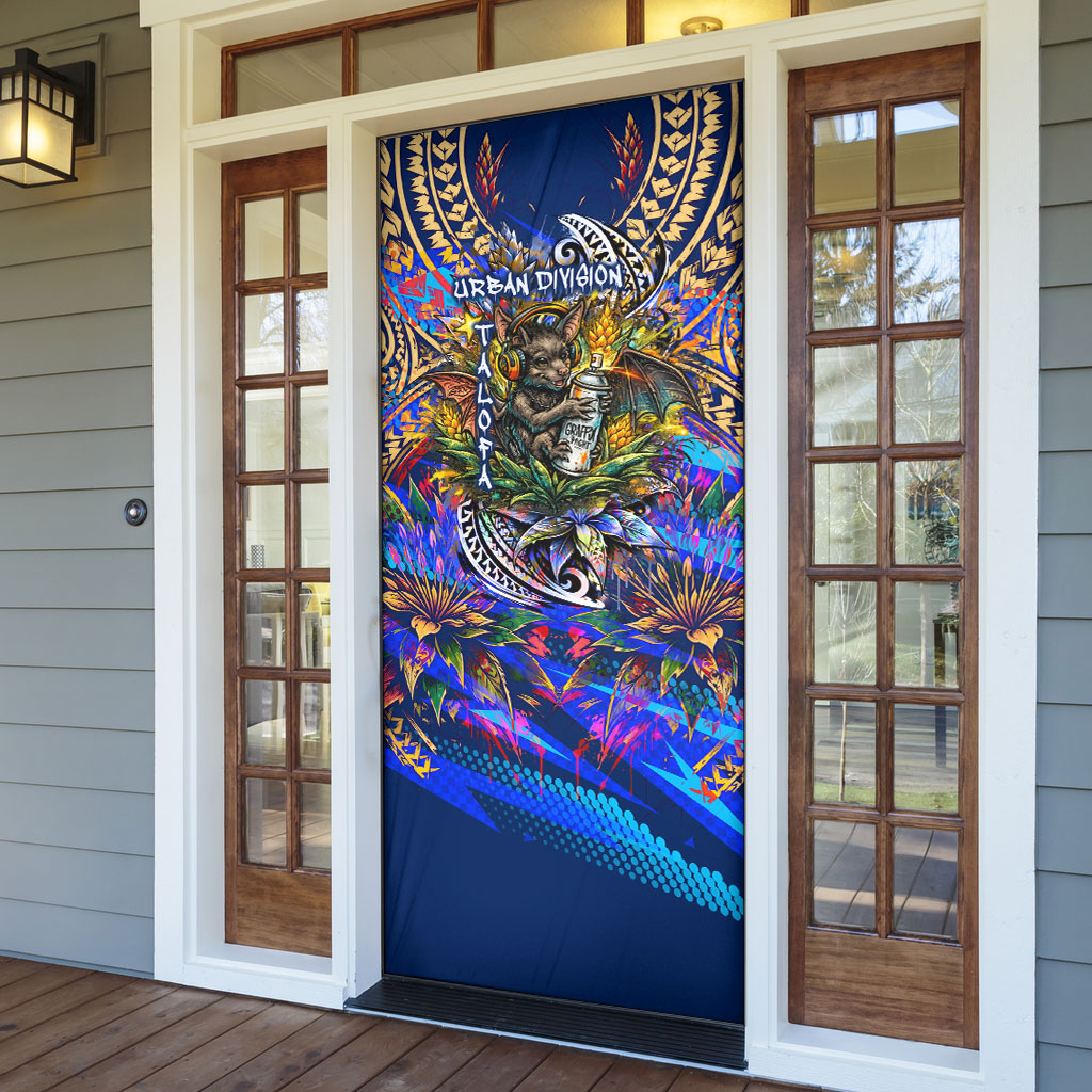 American Samoa Warrior Door Cover Polynesian Fruit Bat Talofa Urban Graffiti Street Art