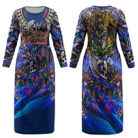American Samoa Warrior Family Matching Long Sleeve Bodycon Dress and Hawaiian Shirt Polynesian Fruit Bat Talofa Urban Graffiti Street Art