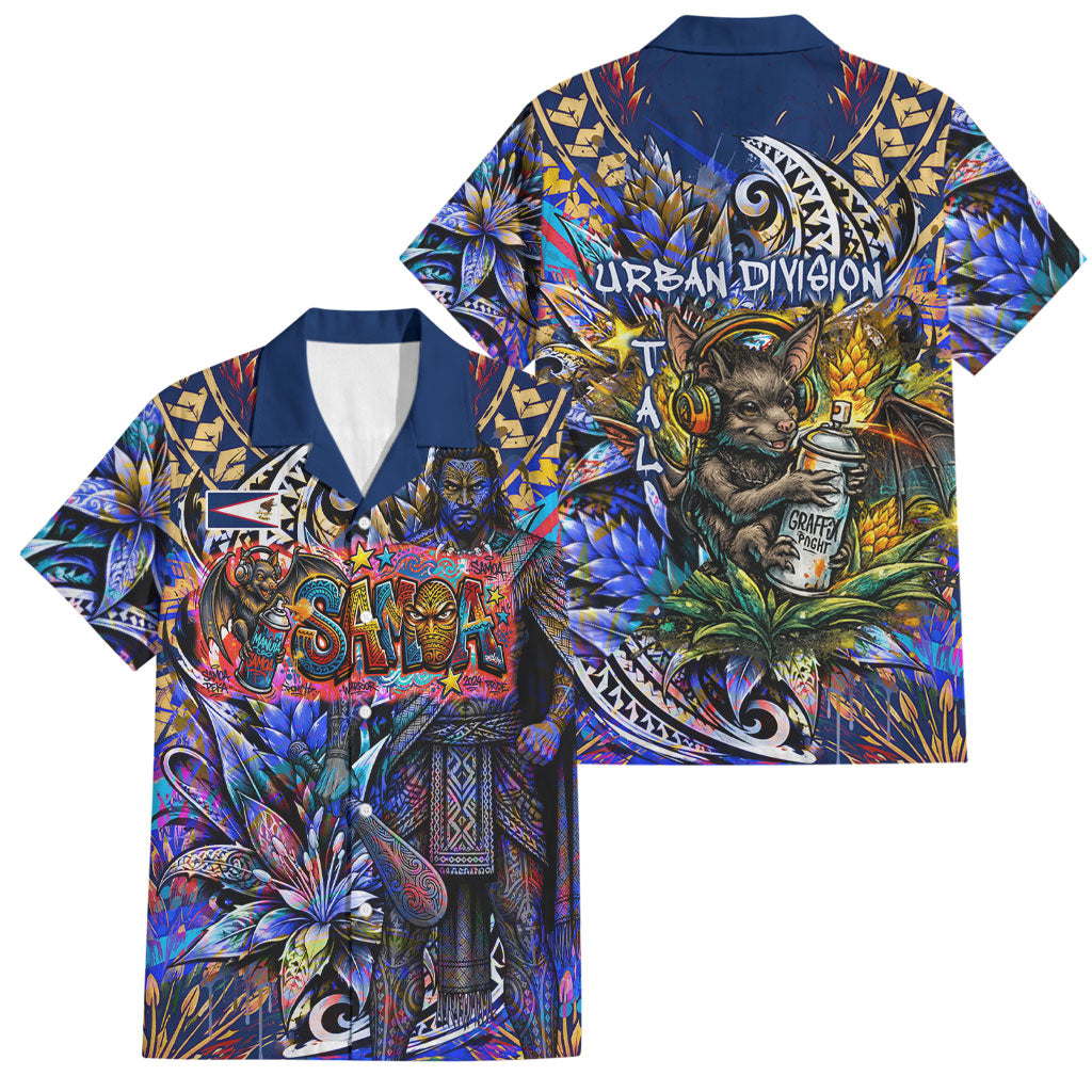 American Samoa Warrior Family Matching Long Sleeve Bodycon Dress and Hawaiian Shirt Polynesian Fruit Bat Talofa Urban Graffiti Street Art