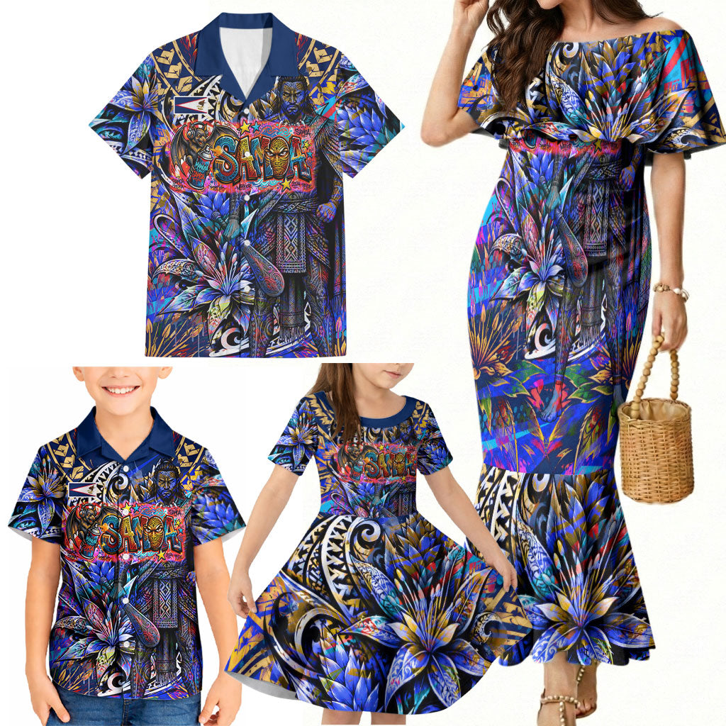 American Samoa Warrior Family Matching Mermaid Dress and Hawaiian Shirt Polynesian Fruit Bat Talofa Urban Graffiti Street Art