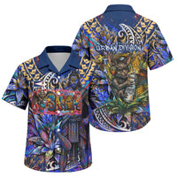 American Samoa Warrior Family Matching Off The Shoulder Long Sleeve Dress and Hawaiian Shirt Polynesian Fruit Bat Talofa Urban Graffiti Street Art