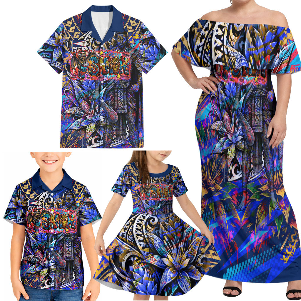 American Samoa Warrior Family Matching Off Shoulder Maxi Dress and Hawaiian Shirt Polynesian Fruit Bat Talofa Urban Graffiti Street Art TS04 - Polynesian Pride